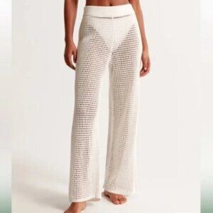 Abercrombie Open Knit Crochet Long Cover Up Beach Pant in Cream Size XL